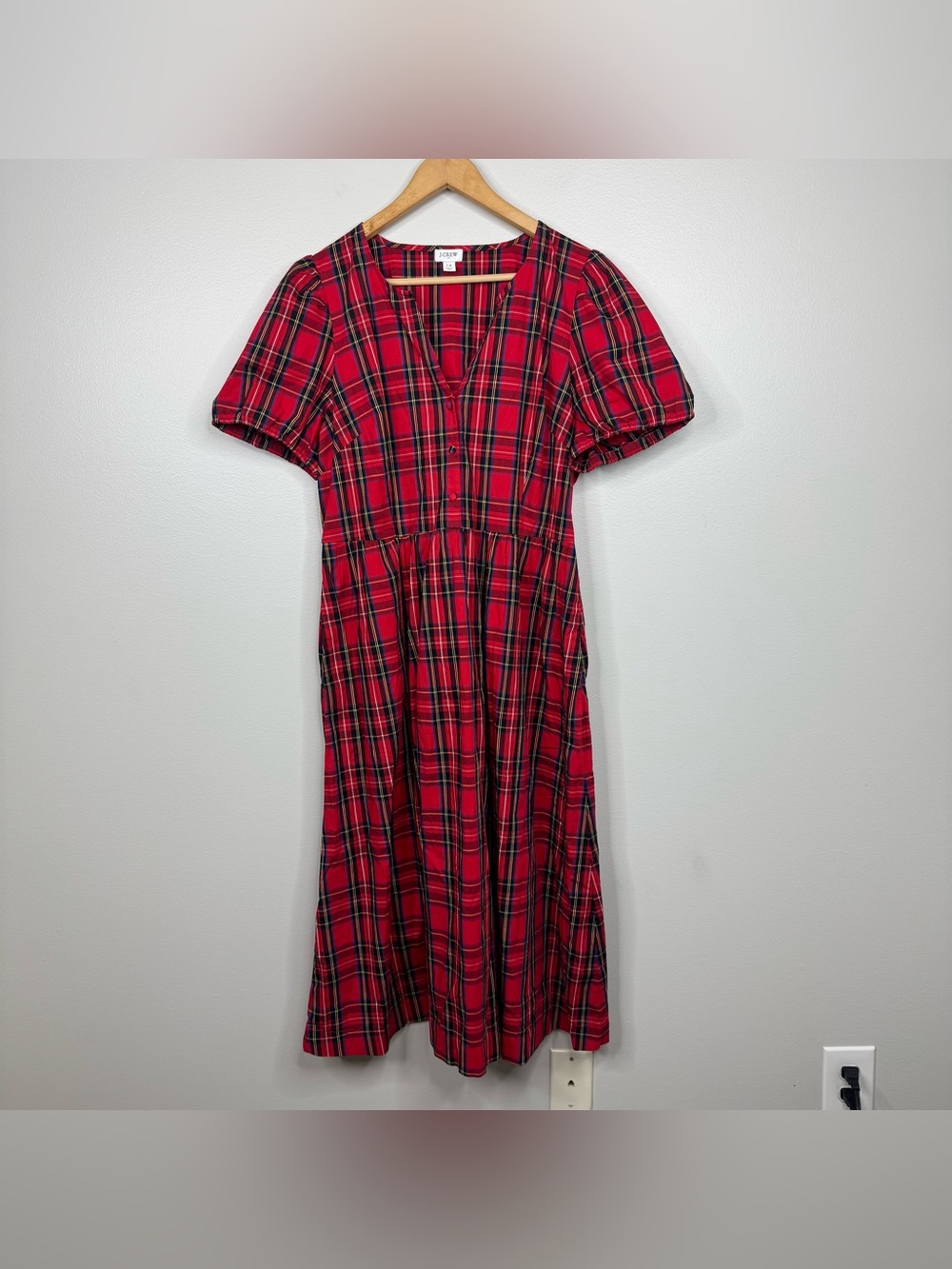 J.Crew Puff Sleeve Tartan Plaid Holiday Midi Dress 14